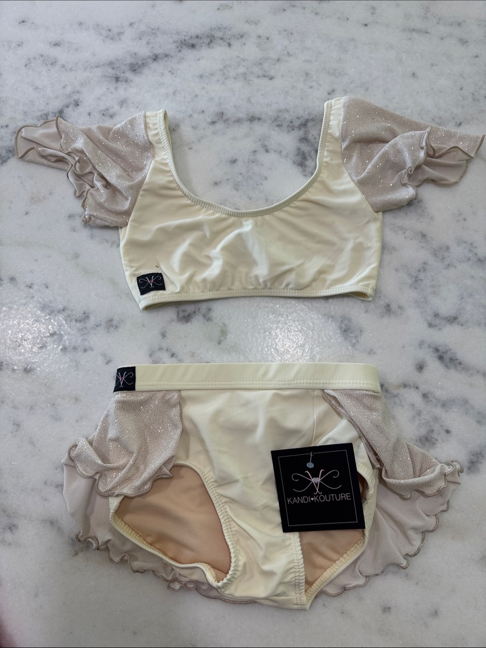 Kandi Kouture Cream Ruffle Crop Top & Brief Set